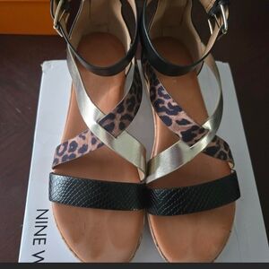 Nine West Black and Gold Crossover Sandals
